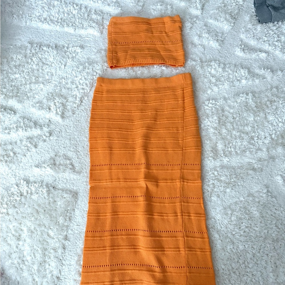 Orange Knit Women's Skirt and tube top summer set size small